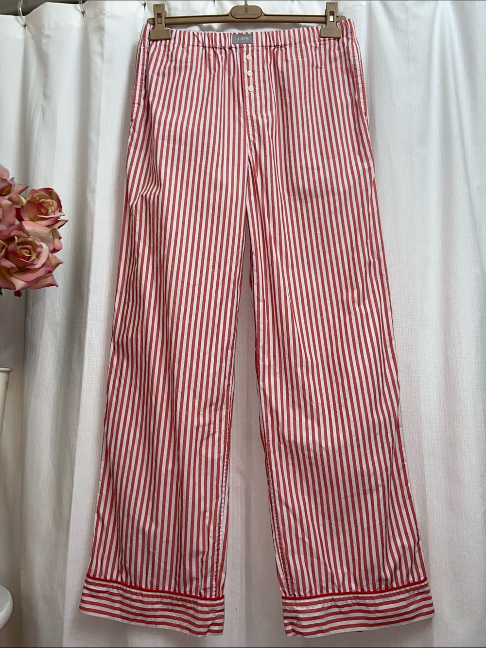 J.Crew Red and White Striped 100% Cotton PJ Style Pants - Picture 3 of 9